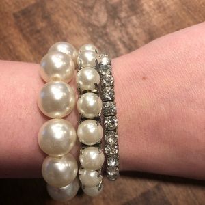 (3) costume jewelry pearl and diamond bracelets